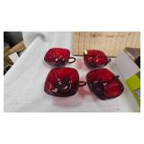Depresstion Era Ruby Red Tea Set-4 Plates,Saucers, Cups and Vinegar/Oil Set