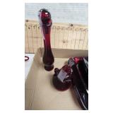 Depresstion Era Ruby Red Tea Set-4 Plates,Saucers, Cups and Vinegar/Oil Set