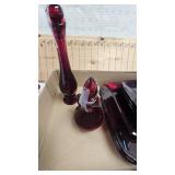 Depresstion Era Ruby Red Tea Set-4 Plates,Saucers, Cups and Vinegar/Oil Set
