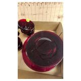 Depresstion Era Ruby Red Tea Set-4 Plates,Saucers, Cups and Sugar/Creamer