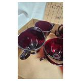 Depresstion Era Ruby Red Tea Set-4 Plates,Saucers, Cups and Sugar/Creamer