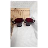 Depresstion Era Ruby Red Tea Set-4 Plates,Saucers, Cups and Sugar/Creamer
