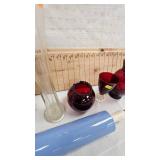 Cherub Oil Lamp, Ceramic Rolling Pin, Ruby Colored Dishes