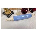 Cherub Oil Lamp, Ceramic Rolling Pin, Ruby Colored Dishes
