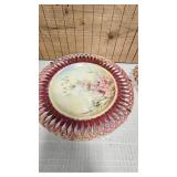 Glass Basket, 3 Imperial Glass Trinket Dishes and Tea Cloth/Lace
