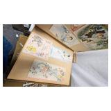 Lot of 2 Scrapbooks with vintage Cutouts and Picture, Misc Trinkets