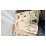 Lot of 2 Scrapbooks with vintage Cutouts and Picture, Misc Trinkets