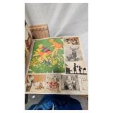 Lot of 2 Scrapbooks with vintage Cutouts and Picture, Misc Trinkets