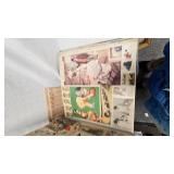 Lot of 2 Scrapbooks with vintage Cutouts and Picture, Misc Trinkets