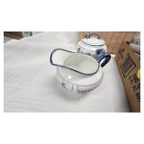 Delft Blau Tea Set, 6 Plates, Saucers, Cups and Sugar Creamer