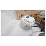 Delft Blau Tea Set, 6 Plates, Saucers, Cups and Sugar Creamer