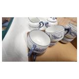 Delft Blau Tea Set, 6 Plates, Saucers, Cups and Sugar Creamer