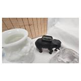 Chalet Glass Bowl, Cast Iron Bank and More