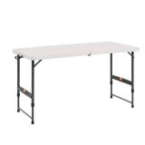 HDX 4 ft. Almond Resin Top Single Hand Adjustable Height Indoor/Outdoor Rectangular Folding Utility Table