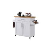 HODEDAH White Kitchen Island with Spice Rack and Towel Holder