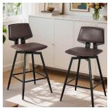 VECELO Swivel Bar Stools Set of 2, 34.8 in. Metal Brown Counter Height Bar Chairs for Kitchen Island or Home Bar