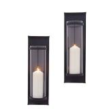 DANYA B Algarve 16 in. Black Pillar Candle Sconces (Set of 2)