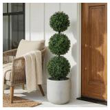 (2) Nearly Natural 3 ft. Boxwood Triple Ball Topiary Artificial Tree (Indoor/Outdoor)