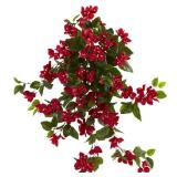 Nearly Natural Indoor/Outdoor 28 in. Bougainvillea Hanging Bush Artificial Plant UV Resistant (Set of 2)