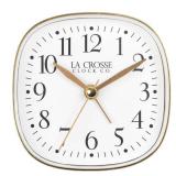La Crosse Clock White Square Silent Sweeping Analog Alarm Clock