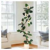 Garvee 7FT Artificial Magnolia Tree in White Planter Pot, Faux Plants Indoor Artificial Plants with 8-Pieces Magnolia Flowers