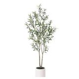 DR.Planzen 5 ft. Artificial Olive Tree with White Planter, Large Faux Olive Silk Tree for Indoor Home Decor and Housewarming Gift
