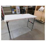 HDX 4 ft. Almond Resin Top Single Hand Adjustable Height Indoor/Outdoor Rectangular Folding Utility Table