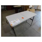 HDX 4 ft. Almond Resin Top Single Hand Adjustable Height Indoor/Outdoor Rectangular Folding Utility Table
