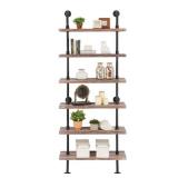 DANYA B 10 in. x 32 in. x 78 6 Tier Brown Distressed Wood Finish Decorative Wall Shelf
