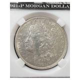 1921 US MORGAN SILVER DOLLAR SLABBED