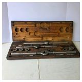 Vintage Tap and Die Set in Wooden Case with Assorted Dies and Taps