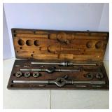 Vintage Tap and Die Set in Wooden Case with Assorted Dies and Taps