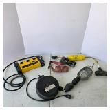 Lot of Jobsite Electrical Accessories with Retractable Extension Reel, Power Strip and Trouble Light