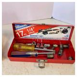 Lot of 2 Vintage 1/4" Drive Socket Sets with Metal Cases