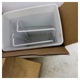 Lot of Wood Corbels and Plastic Storage Bin