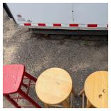 Lot of 3 Wooden Bar Stools Red and Natural Finish