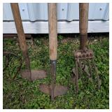 Lot of Long Handle Garden Tools with Forks and Hoes