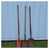 Lot of 3 Long Handle Square Point Shovels