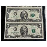 2003 Green Seal $2 Dollar Notes Uncut Sheet