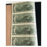 2003 Green Seal $2 Dollar Notes Uncut Sheet