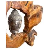 DN - Buddha Head Wood Sculpture 21 in Tall