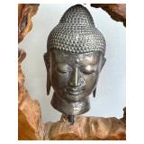 DN - Buddha Head Wood Sculpture 21 in Tall