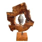 DN - Buddha Head Wood Sculpture 21 in Tall