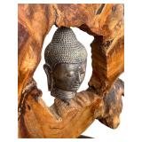 DN - Buddha Head Wood Sculpture 21 in Tall