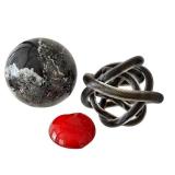 DN-Contemporary Decor Sculpture Trio Marble Sphere, Art Glass Knot & Heart Paperweight