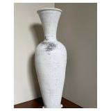 E - Decorative Floor Vase Distressed White Urn 32 in