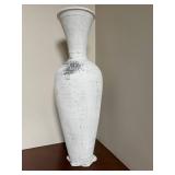 E - Decorative Floor Vase Distressed White Urn 32 in