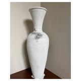 E - Decorative Floor Vase Distressed White Urn 32 in