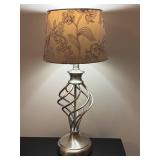 E - Table Lamp - Silver Scroll Base With Patterned Shade