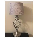 E - Table Lamp - Silver Scroll Base With Patterned Shade